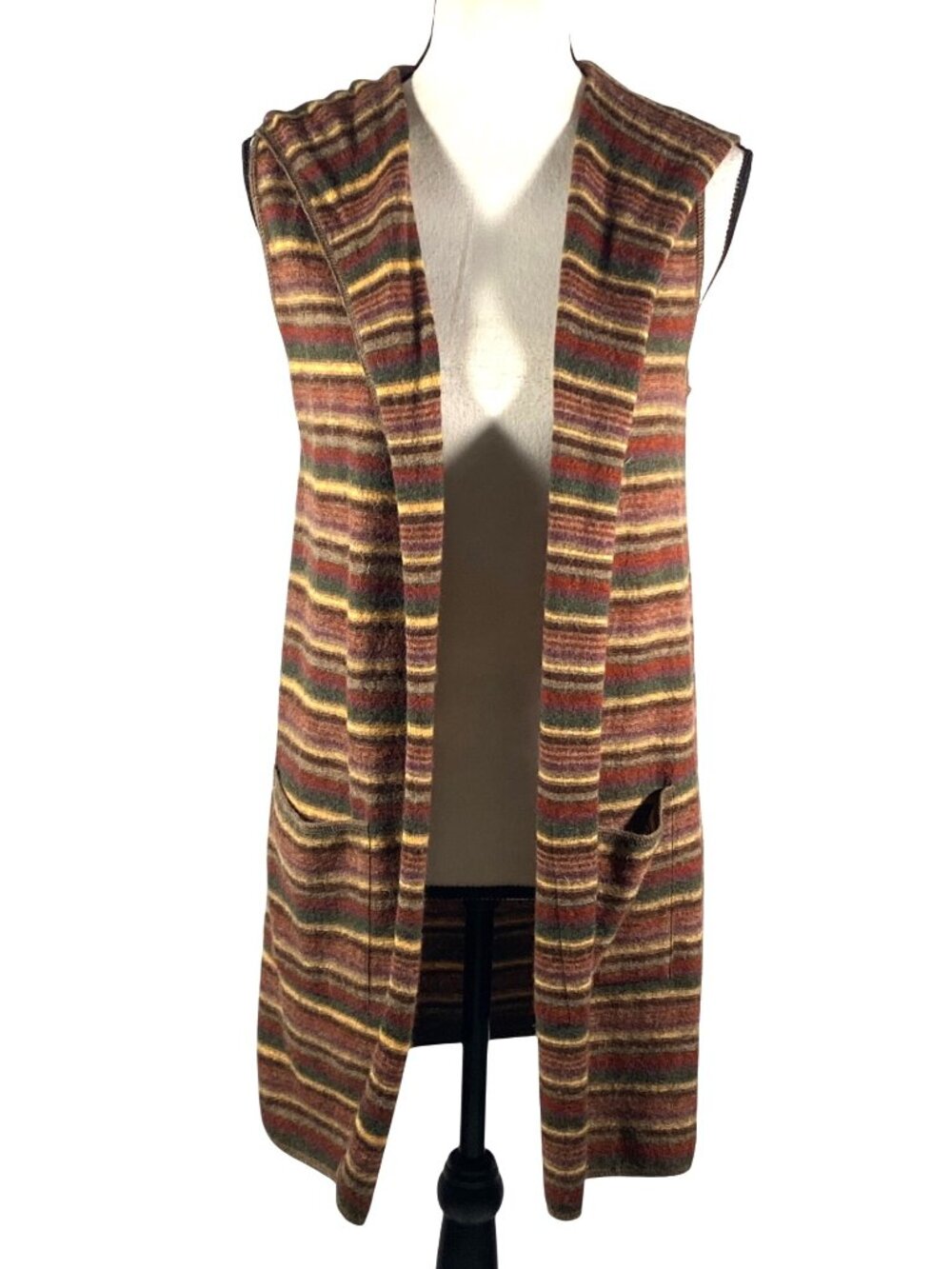 Asiri Alpaca & Wool Hooded Striped Sleeveless sweater Vest Small festival boho